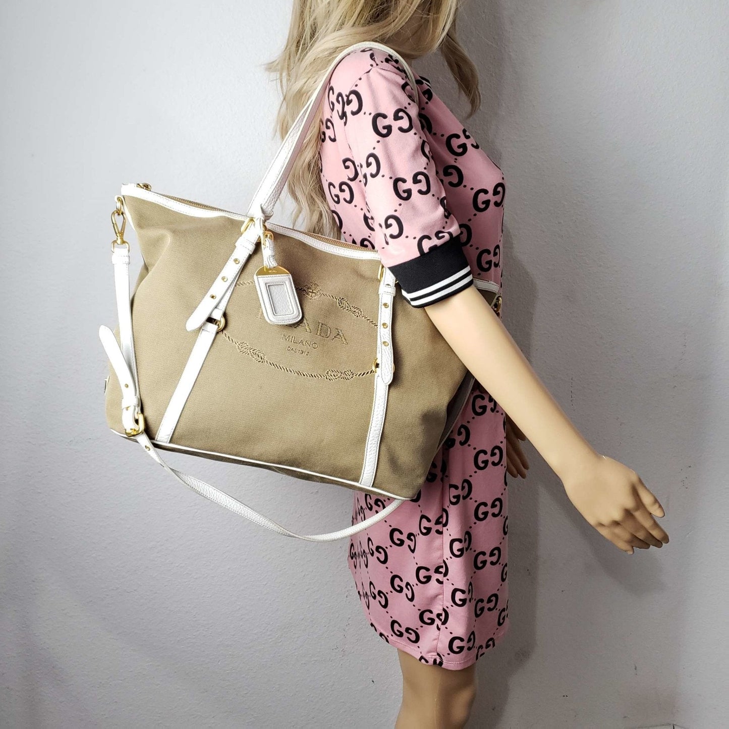Prada Jacquard Logo Shoulder Bag