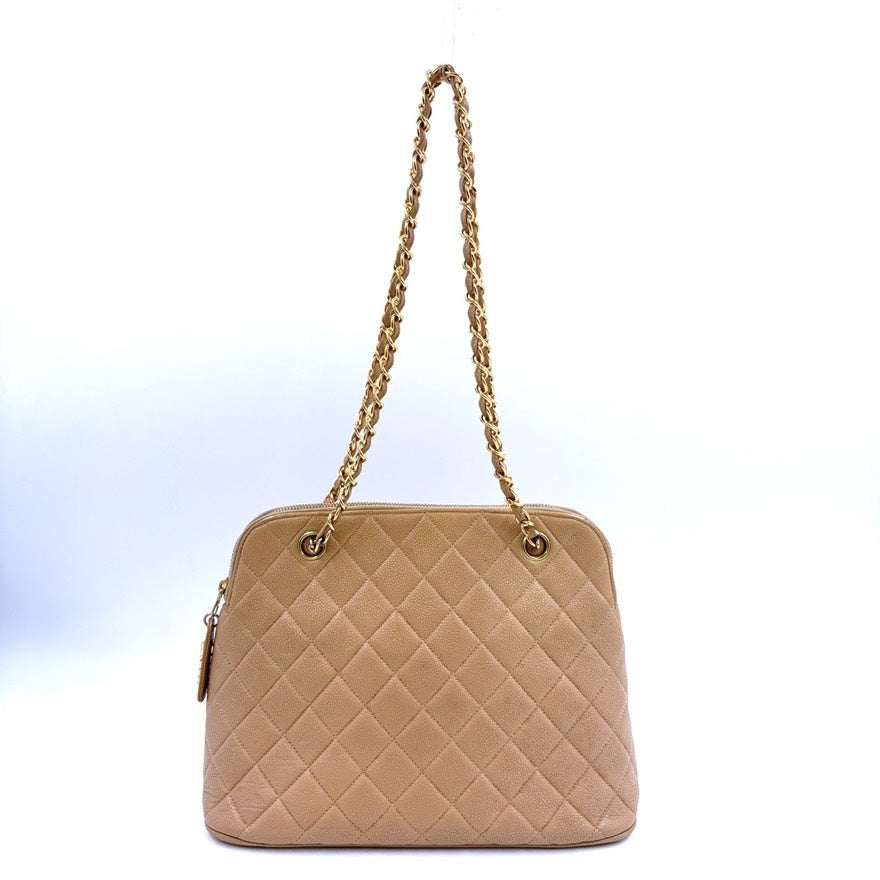 Chanel Caviar Leather Chain Shoulder Bag Beige LB109192