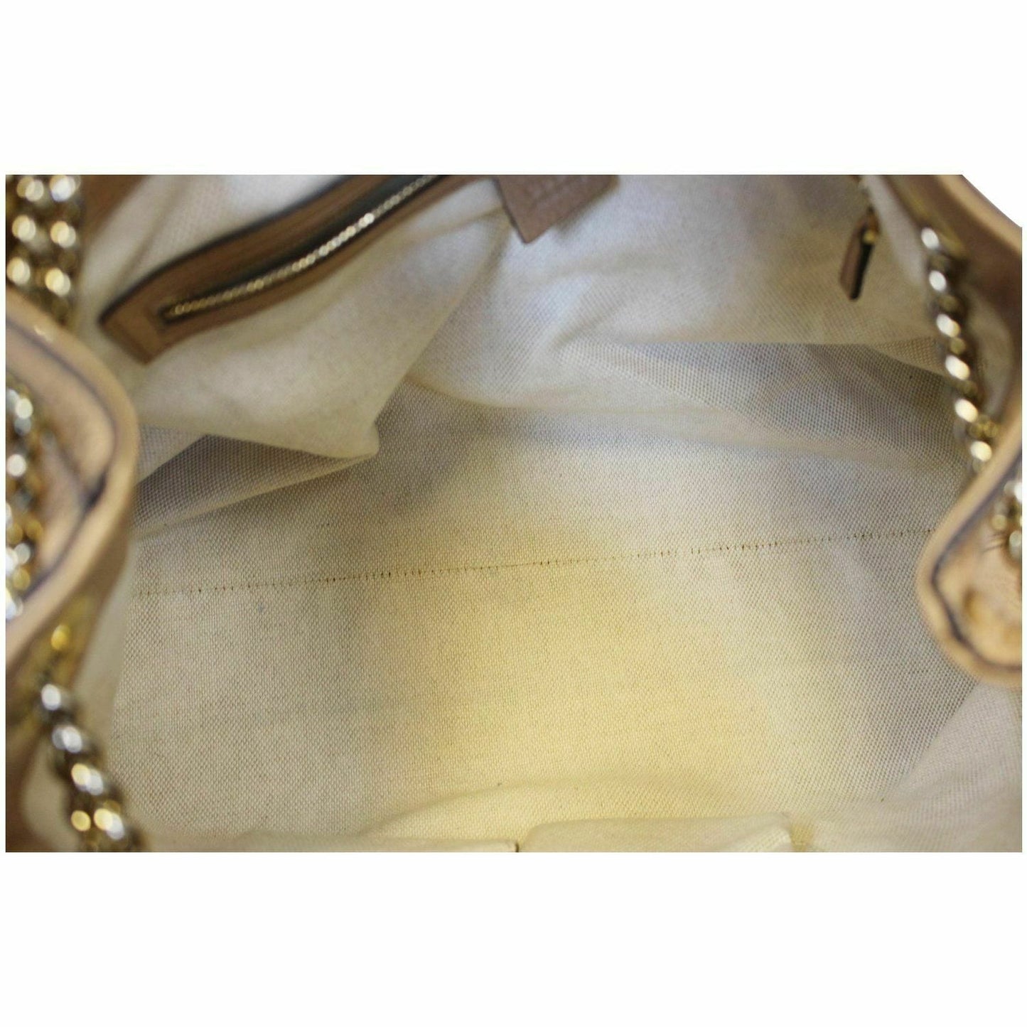 GUCCI Soho Pebbled Leather Chain Shoulder Bag 308982 Beige