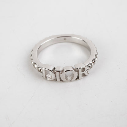 Christian Dior Logo Silver Rhinestone Ring Size M Costume Jewellery