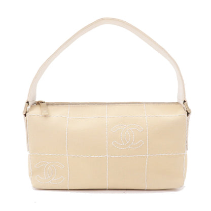 CHANEL Chocolate Bar Canvas Hand Bag Shoulder Bag Beige
