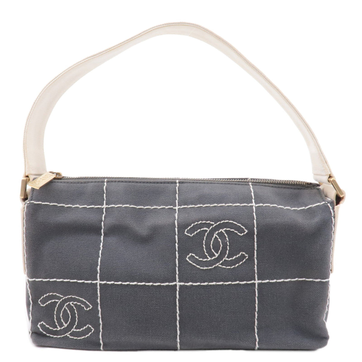 CHANEL Chocolate Bar Wild Stitch Canvas Hand Bag Gray