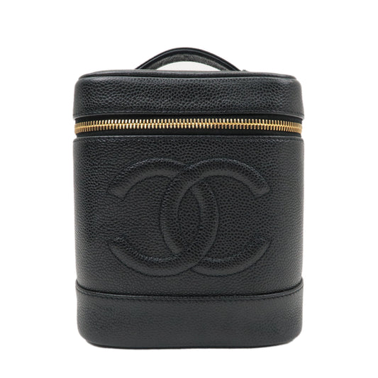 Chanel Caviar Skin Vanity Bag Hand Bag Cosmetic Bag Black A01998