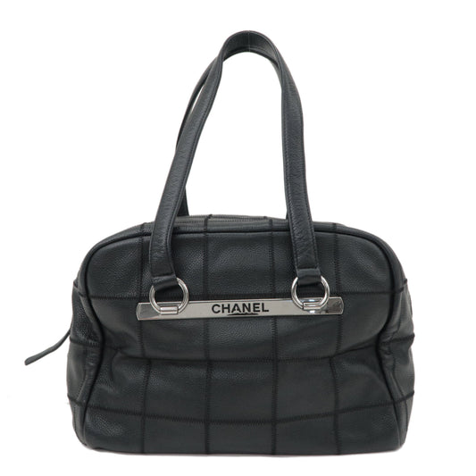 Chanel Chocobar Caviar Skin Boston Bag Shoulder Bag Black