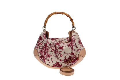 Gucci Floral Canvas Bamboo Two Way Hobo Bag