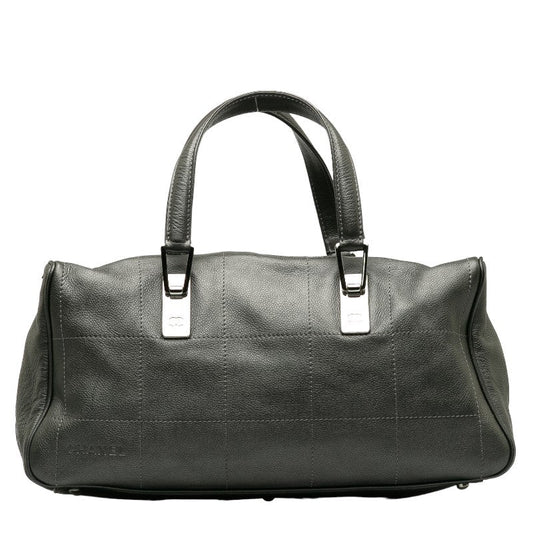 Chanel Chocolate Bar Mini Boston Bag HandBag Gray Leather Lady Chanel