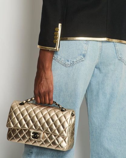 Saint Laurent Black Blazer with Metallic Gold Lapel & Antique Gold Buttons Details Size FR 40 (UK 12)