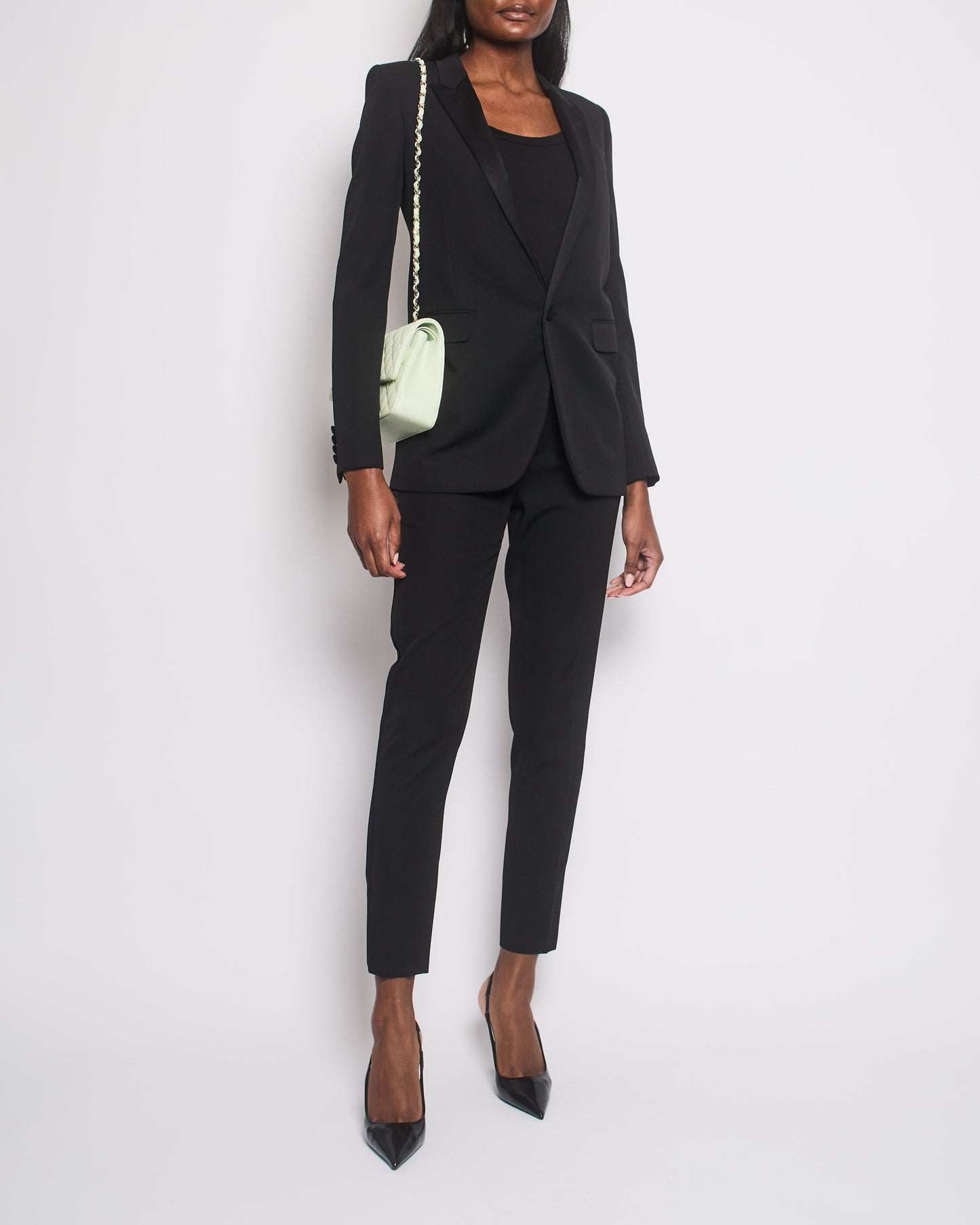 Saint Laurent Black Suit Jacket and Trouser Set With Silk Lapel Detail Size FR 34/36 (UK 6/8)