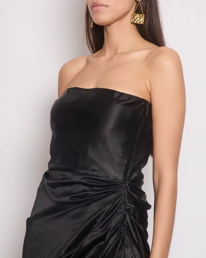 Saint Laurent Black Ruched Silk Sleeveless Mini Dress with Lace Panel Size FR 38 (UK 10) RRP £3,655