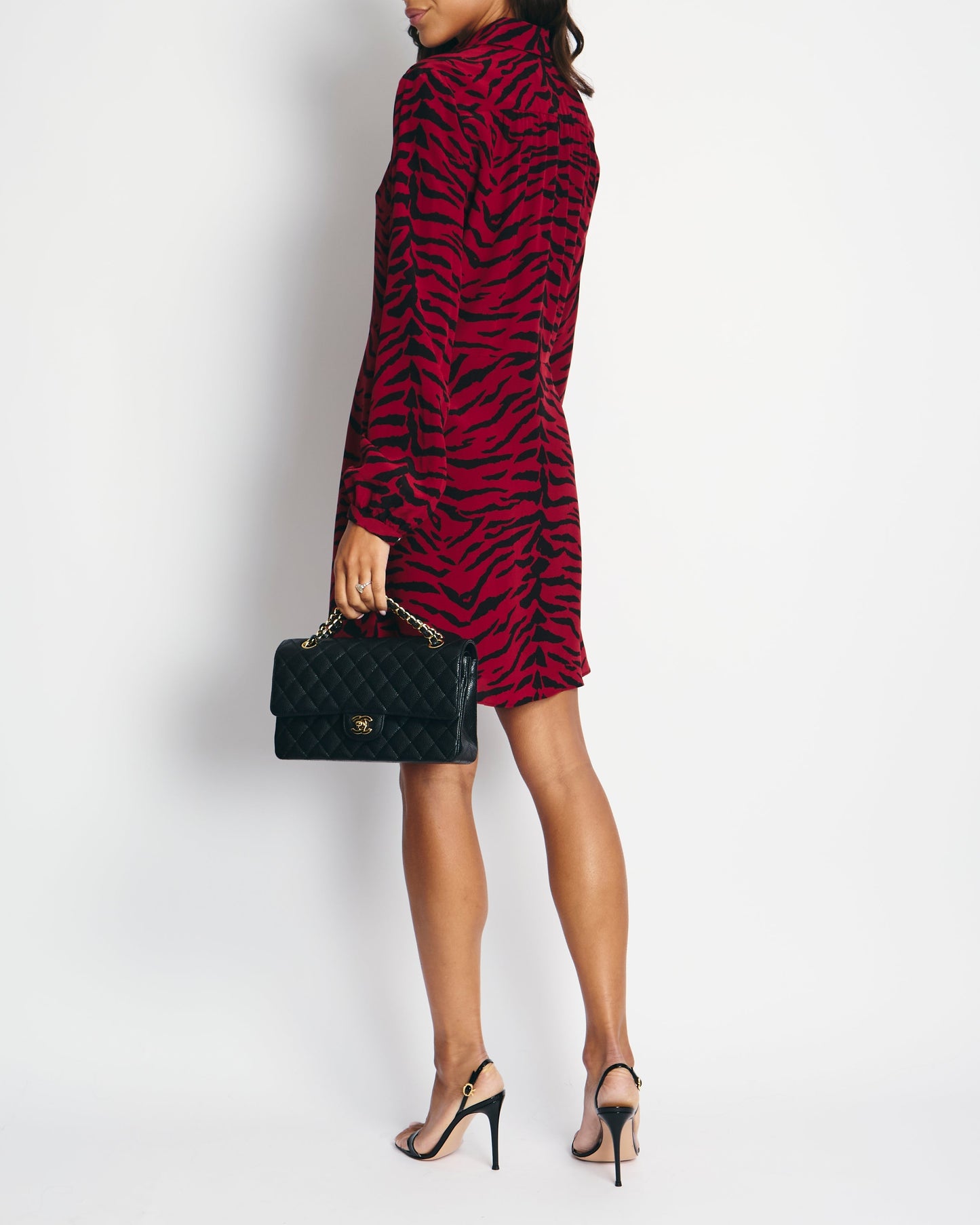 Saint Laurent Red Zebra Print Long Sleeve Midi Dress FR 38 (UK 10)
