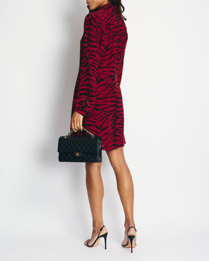 Saint Laurent Red Zebra Print Long Sleeve Midi Dress FR 38 (UK 10)