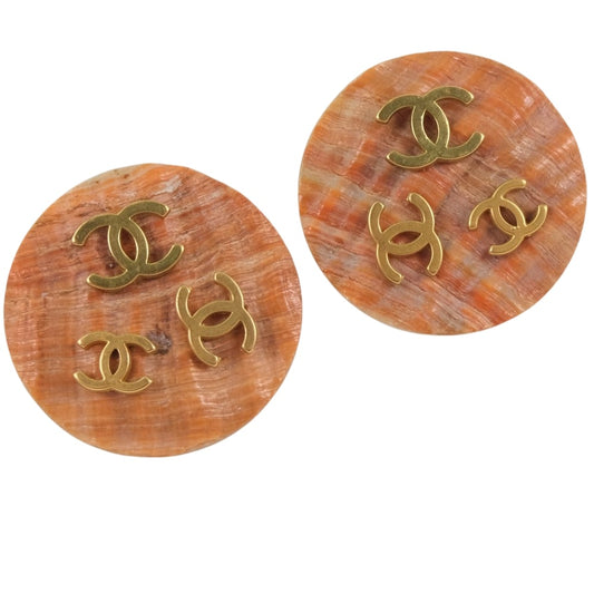 Chanel Chanel Coco Mark Earring S  G  Beige 94P  15.0g Coco Mark  A-Rank Earring Shell
