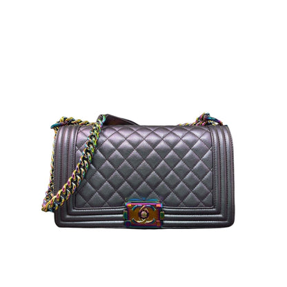 CHANEL Chanel Boy Flap Bag Quilted Iridescent Goatskin Old Medium - Purple