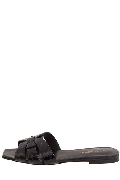 Saint Laurent Black Tribute Croc Embossed Sandals SZ 37.5