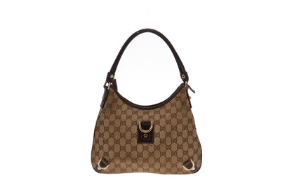 Gucci GG Canvas and Brown Leather Trim Abbey Shoulder Bag