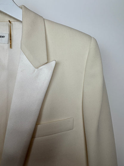 Saint Laurent Cream Suit Jacket and Trouser Set With Silk Lapel Detail Size FR 36 (UK 8)