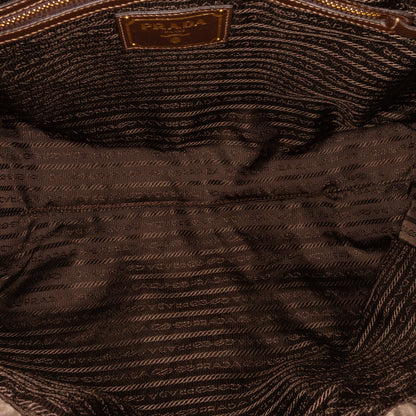Brown Prada Logo Tessuto Drawstring Tote Bag
