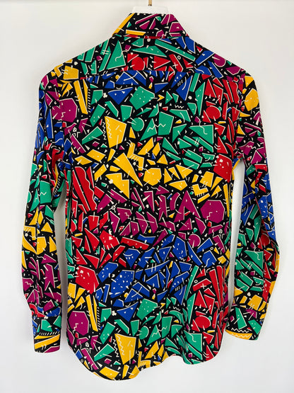 Saint Laurent Multicolour 80's Abstract Printed Long-sleeve Silk Shirt Size FR 34 (UK 6)