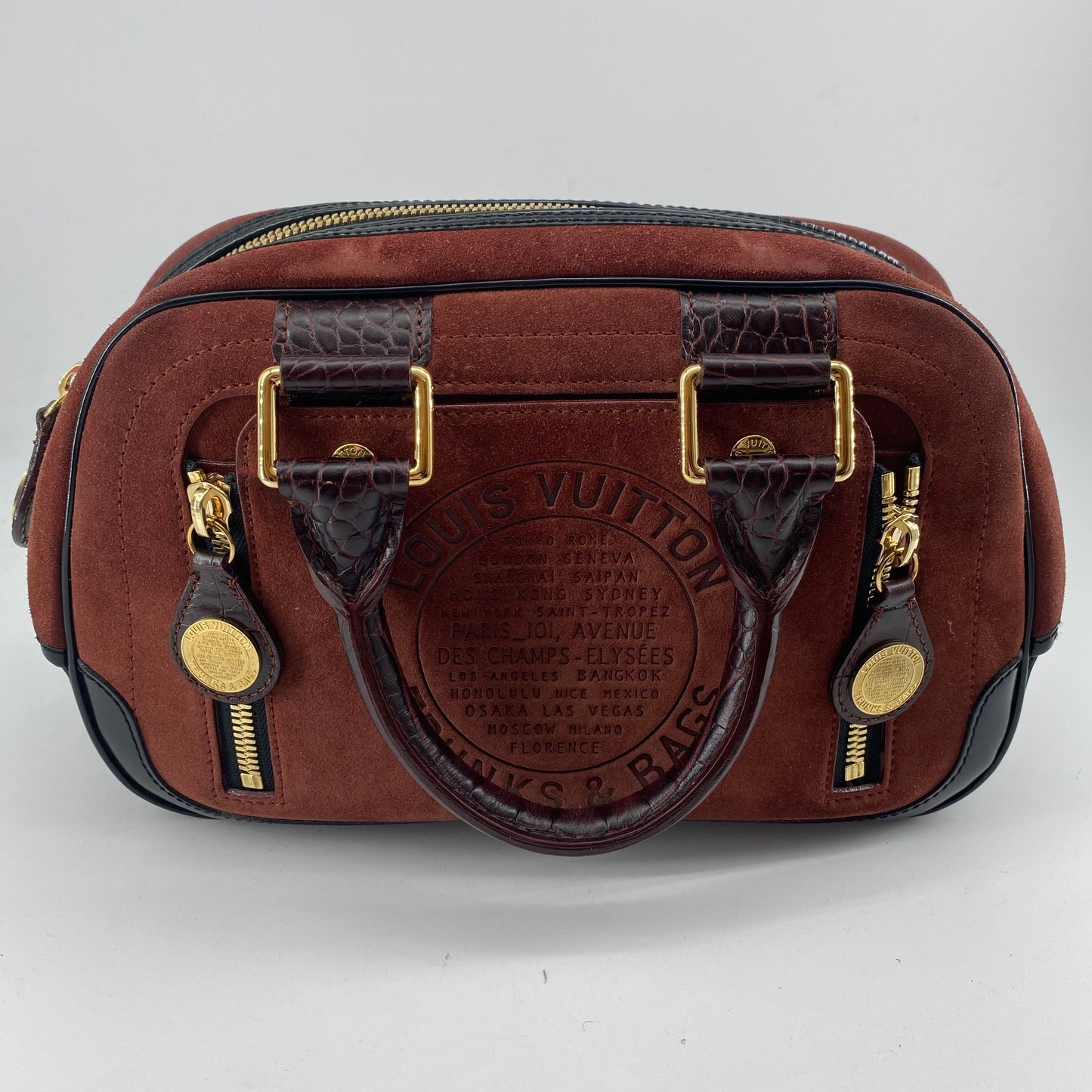 Louis Vuitton Havane brown suede stamped trunk PM Boston speedy