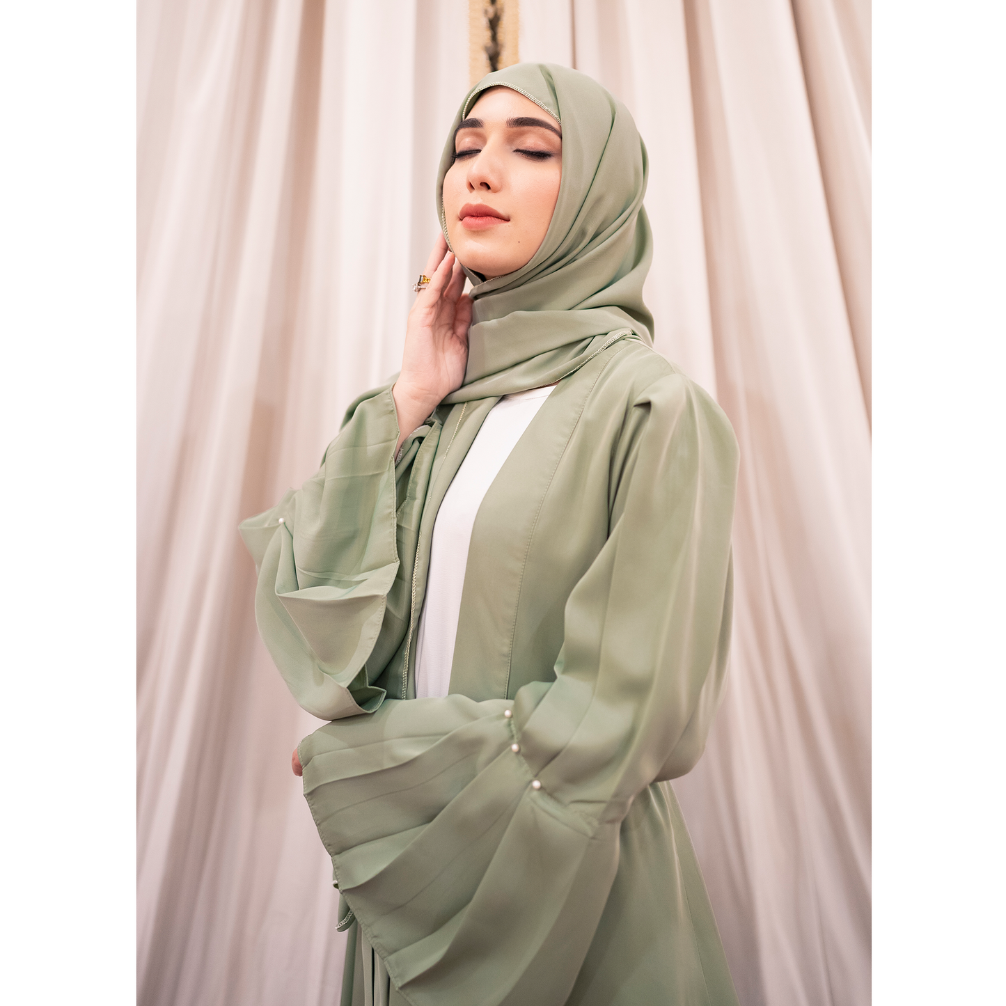 Puff Sleeves Front Open Abaya (pastel)