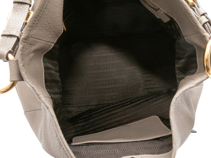 Gray Prada Leather Hobo Tote Bag