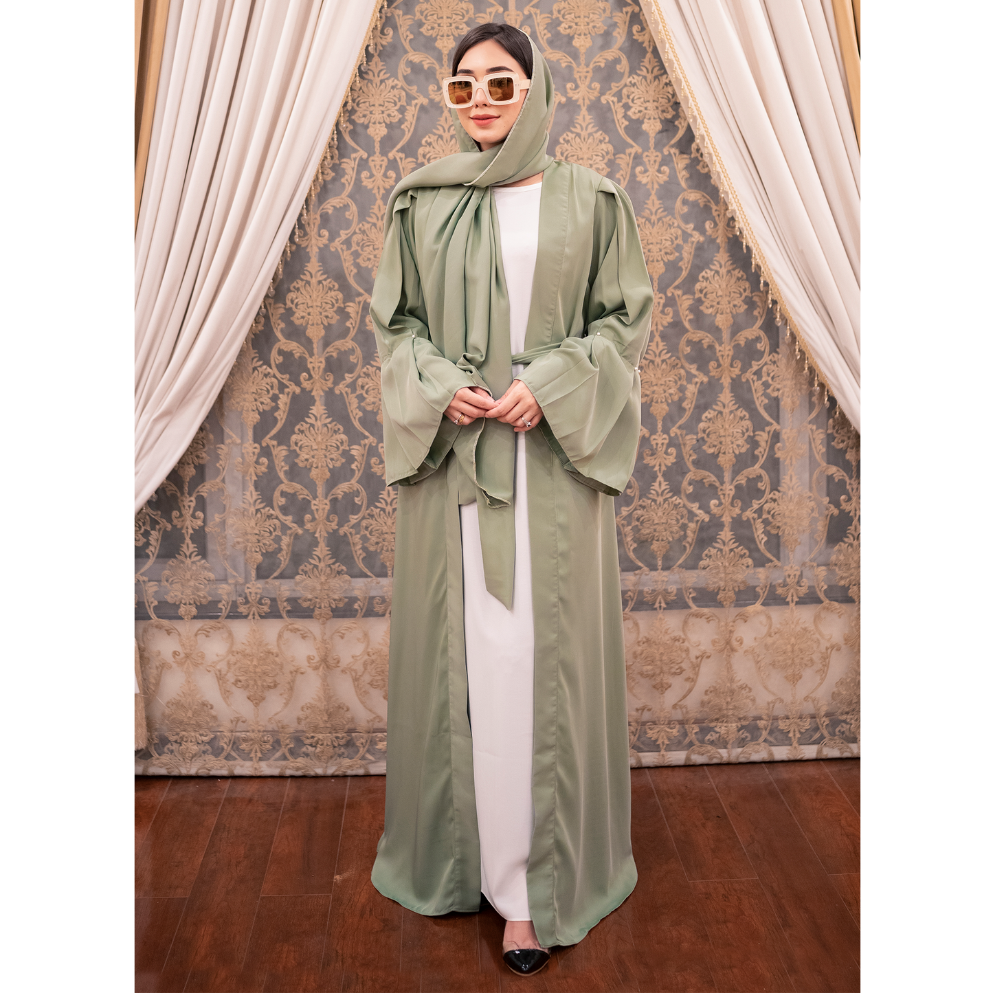 Puff Sleeves Front Open Abaya (pastel)