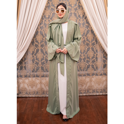 Puff Sleeves Front Open Abaya (pastel)