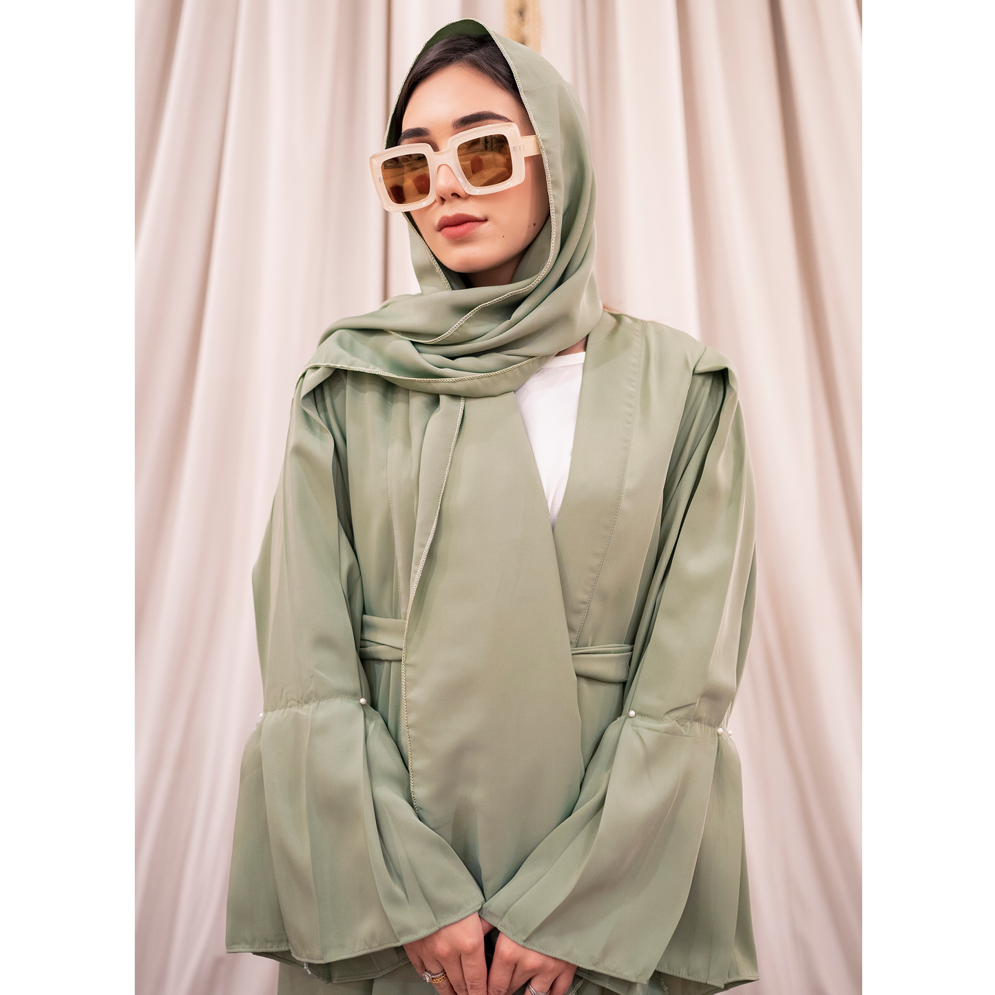 Puff Sleeves Front Open Abaya (pastel)