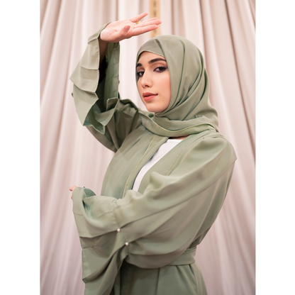 Puff Sleeves Front Open Abaya (pastel)