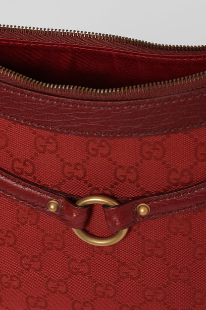 Gucci Vintage Red Monogram Canvas Horse-Bit Hobo Bag