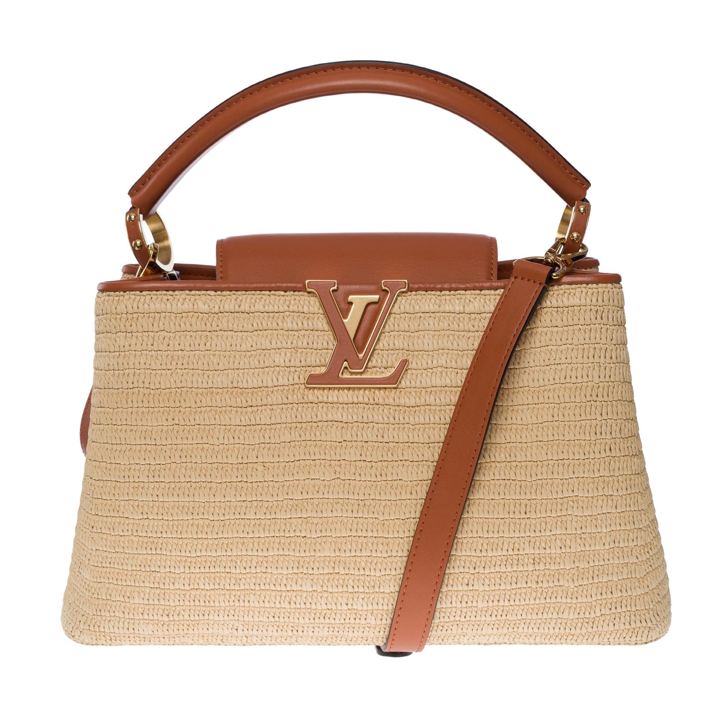 LOUIS VUITTON Limited Edition Capucines MM handbag strap in braided Raffia, GHW
