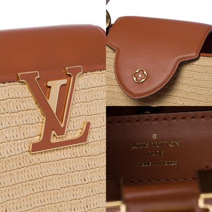LOUIS VUITTON Limited Edition Capucines MM handbag strap in braided Raffia, GHW