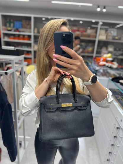 Pre-owned Certified Hermes Birkin 30 Black Togo Leather Golden Hardware, 2013 [Q], w/ dust bag, lock&key, raincoat