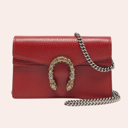 Gucci Red Leather Super Mini Dionysus Chain Bag