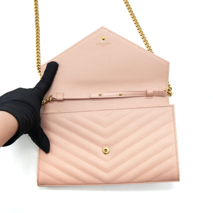 Saint Laurent/YSL Cassandre Matelasse Chain Wallet Grained Calfskin Pale Blush GHW
