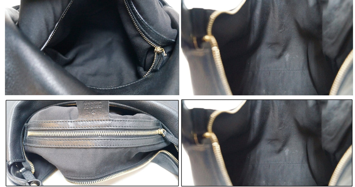 GUCCI Black Leather Horsebit Hobo Bag
