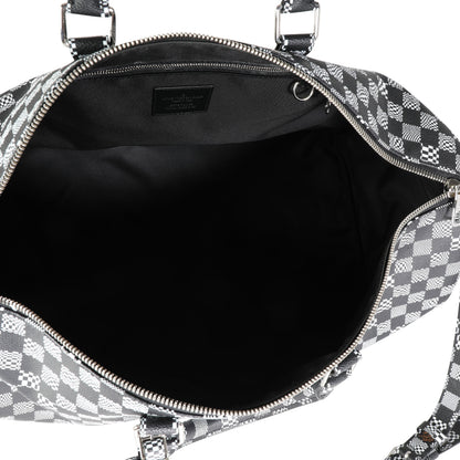 LOUIS VUITTON Black & White Distorted Damier Keepall Bandouliere 50