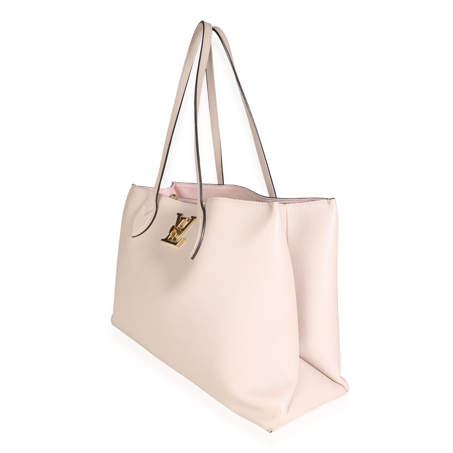 LOUIS VUITTON Greige Grained Calf Leather Lockme Shopper
