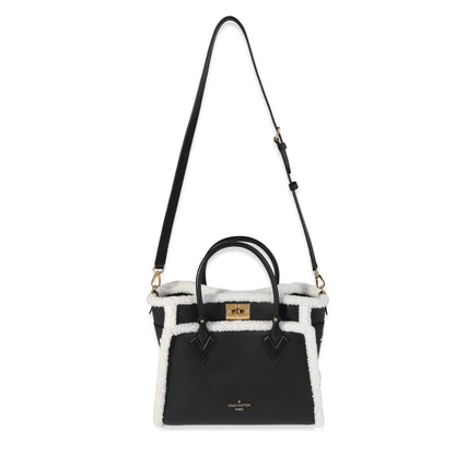 LOUIS VUITTON Black Grained Calfskin & White Shearling Monogram On My Side MM
