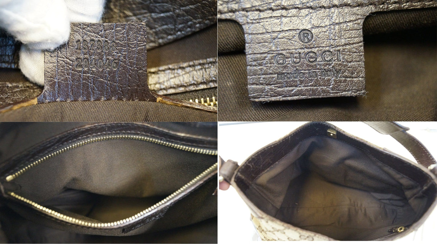 Gucci GG Canvas Beige Ebony Signature Hasler Horsebit Shoulder Bag
