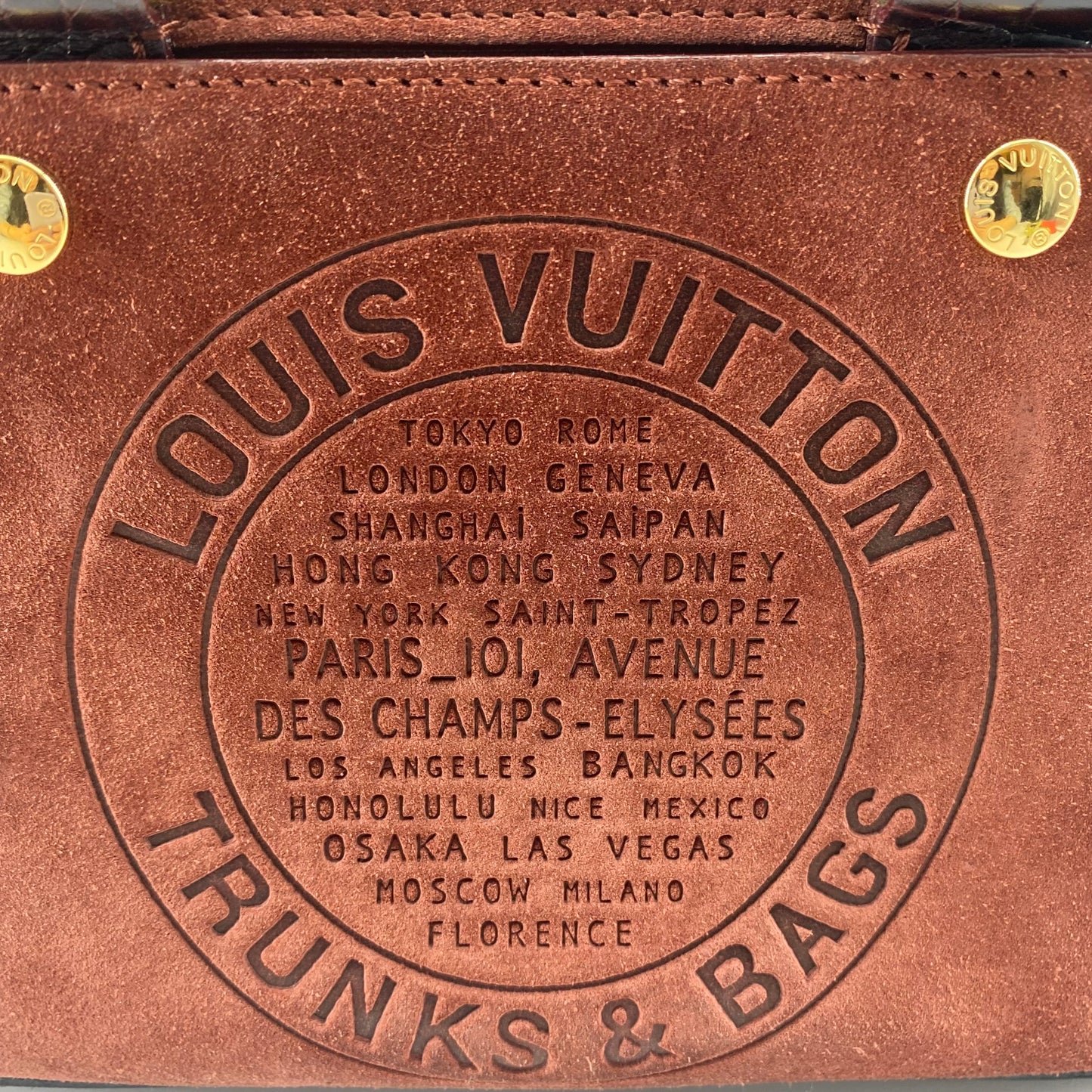 Louis Vuitton Havane brown suede stamped trunk PM Boston speedy