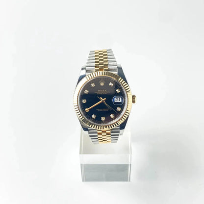 Rolex Datejust 41 Black Dial Diamonds Bicolor