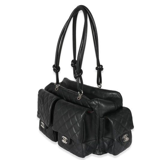 Chanel Black Quilted Lambskin Large Cambon Multipocket Reporter Bag