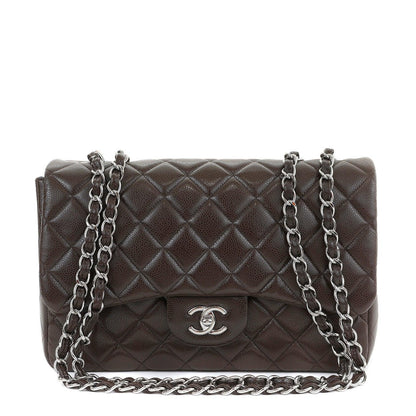 Chanel Chocolate Brown Caviar Jumbo Classic w/ Silver Hardware