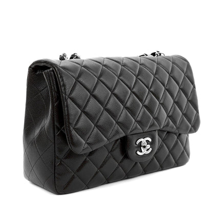 Chanel Chocolate Brown Caviar Jumbo Classic w/ Silver Hardware