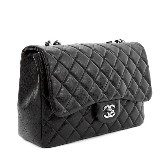Chanel Chocolate Brown Caviar Jumbo Classic w/ Silver Hardware