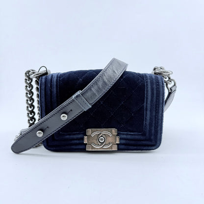 Chanel Navy Blue Velvet Mini Le Boy Bag