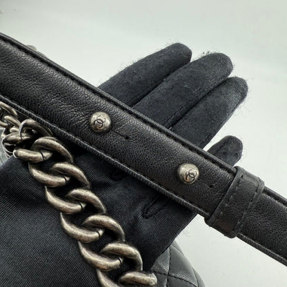 Chanel Medium Black Lambskin Ruthenium Hardware Le Boy Flap Bag