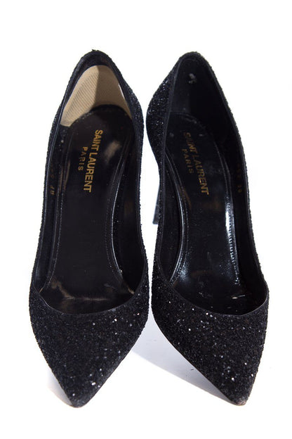 Yves Saint Laurent Black Glitter Zoe Heels SZ 38