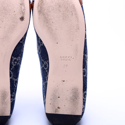Gucci Denim Horsebit Chain Pointed Toe Flats Size 37